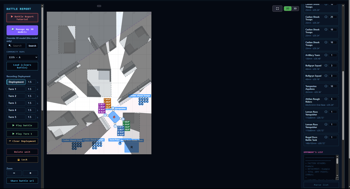 The same battlefield shown as a clean top down 2D map