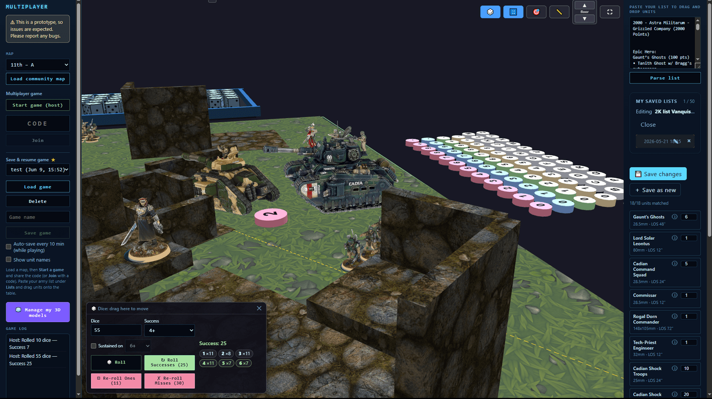A close-up of units on the 3D battlefield