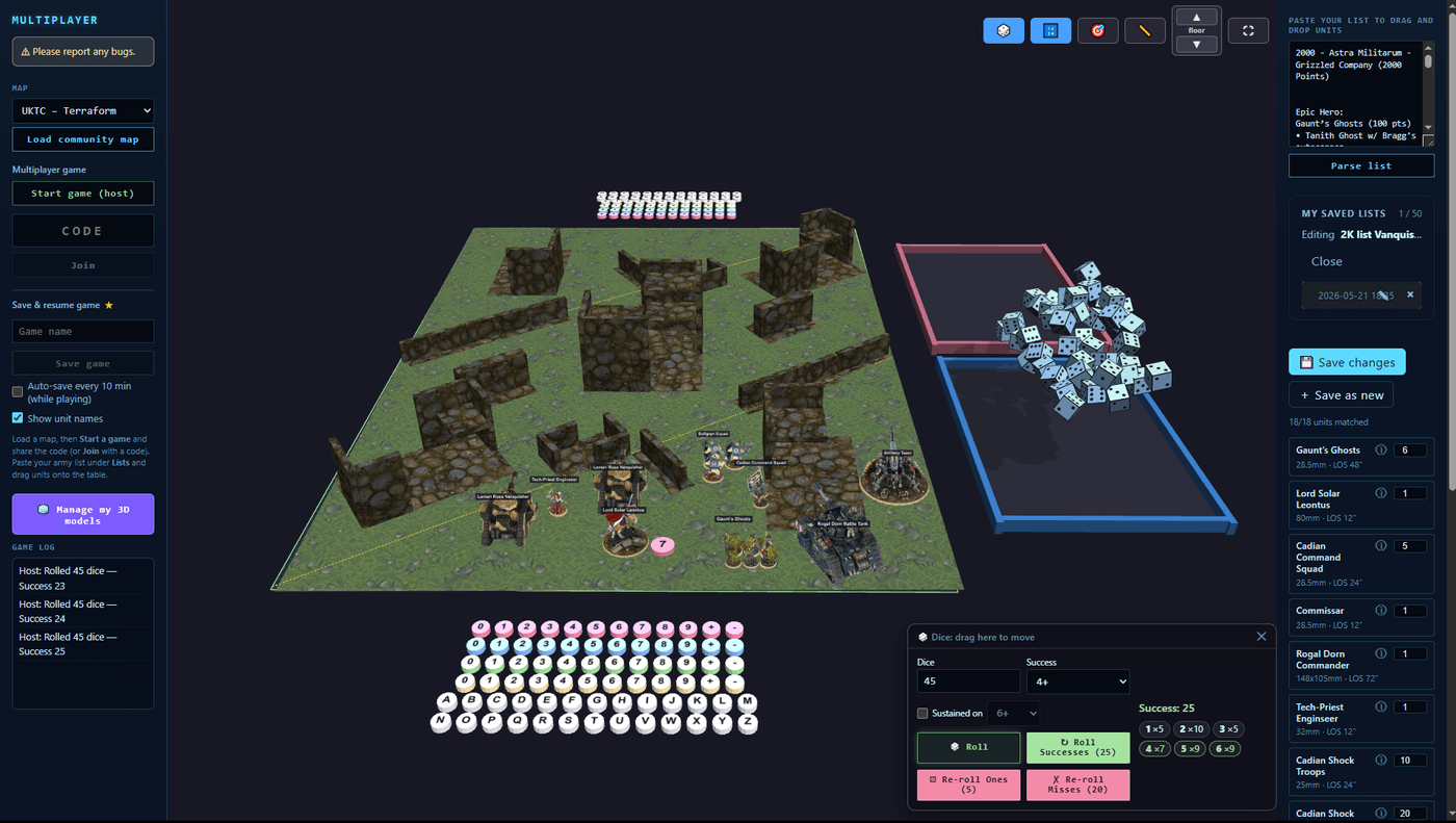 A battlefield laid out in 3D, seen from above
